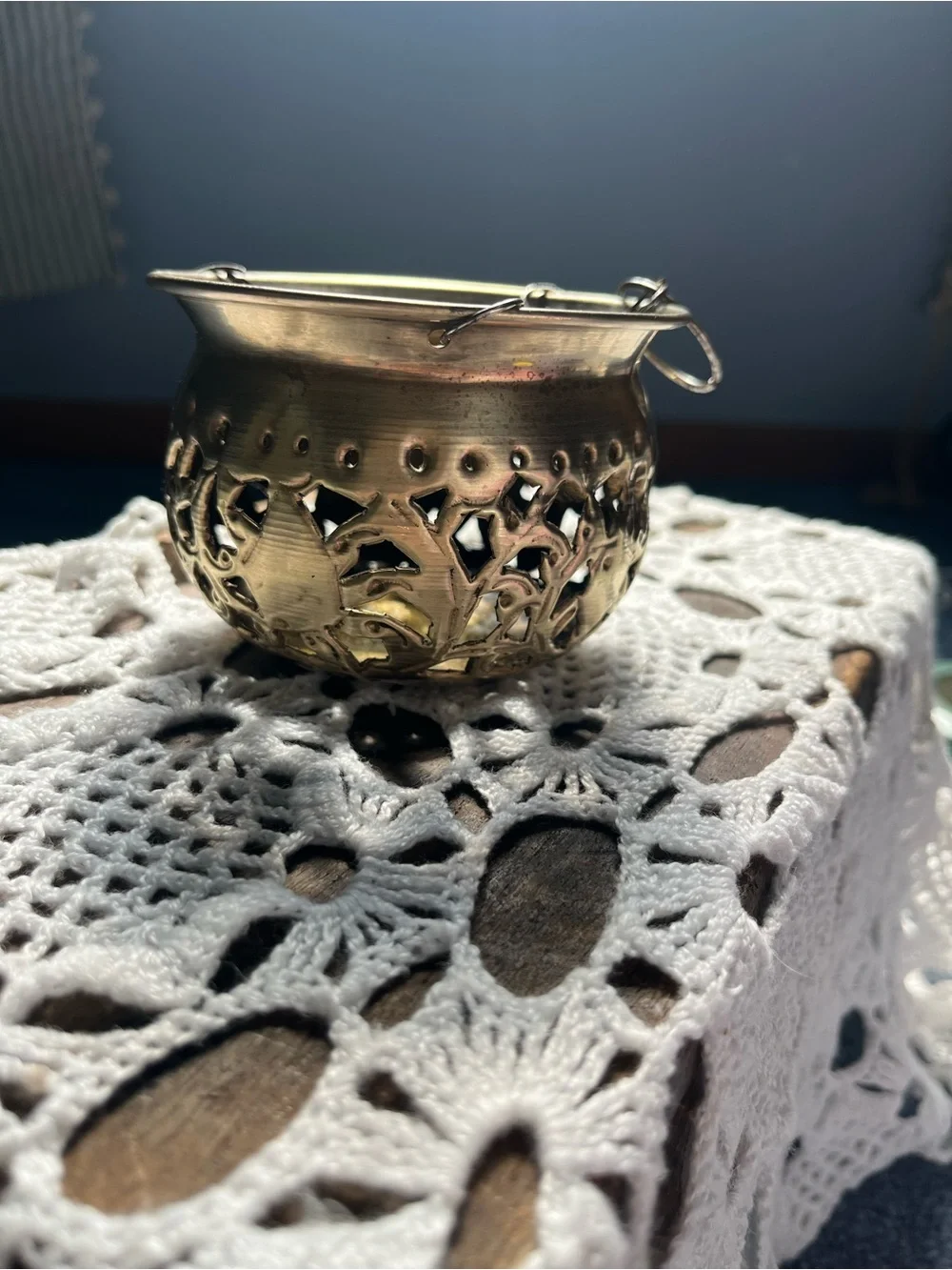 Hanging Decorative Metal Lantern / incense burner- Antique brass